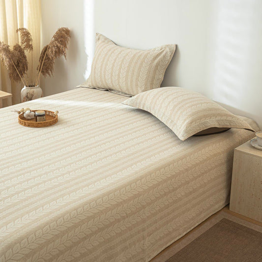 Beige Wheat Textured Cotton Linen Bedspread