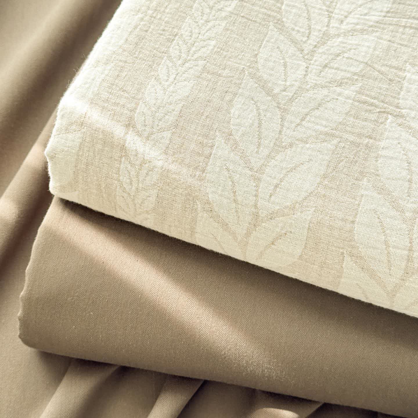 Beige Wheat Textured Cotton Linen Bedspread