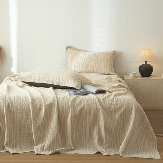 Twig Stripes Textured Cotton Linen Bedspread