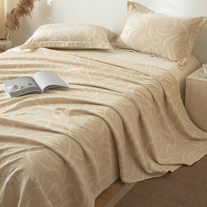 Beige Curve Textured Cotton Linen Bedspread