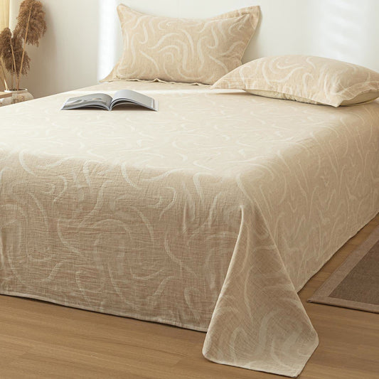 Beige Curve Textured Cotton Linen Bedspread