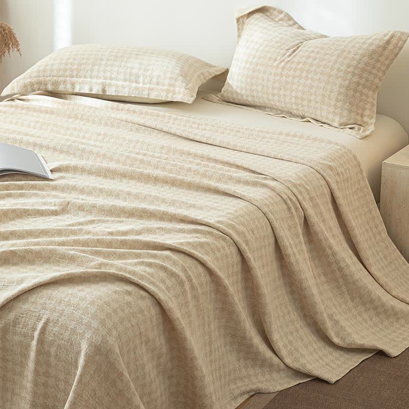 Houndstooth Textured Cotton Linen Bedspread