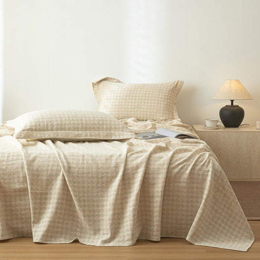 Houndstooth Textured Cotton Linen Bedspread