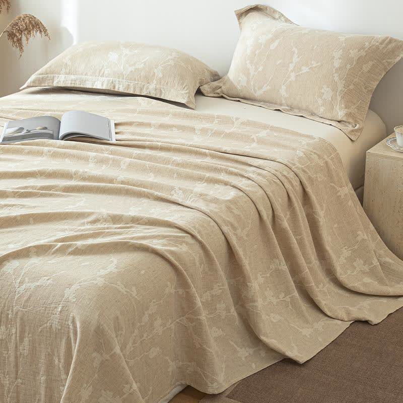 Floral Branch Textured Cotton Linen Bedspread