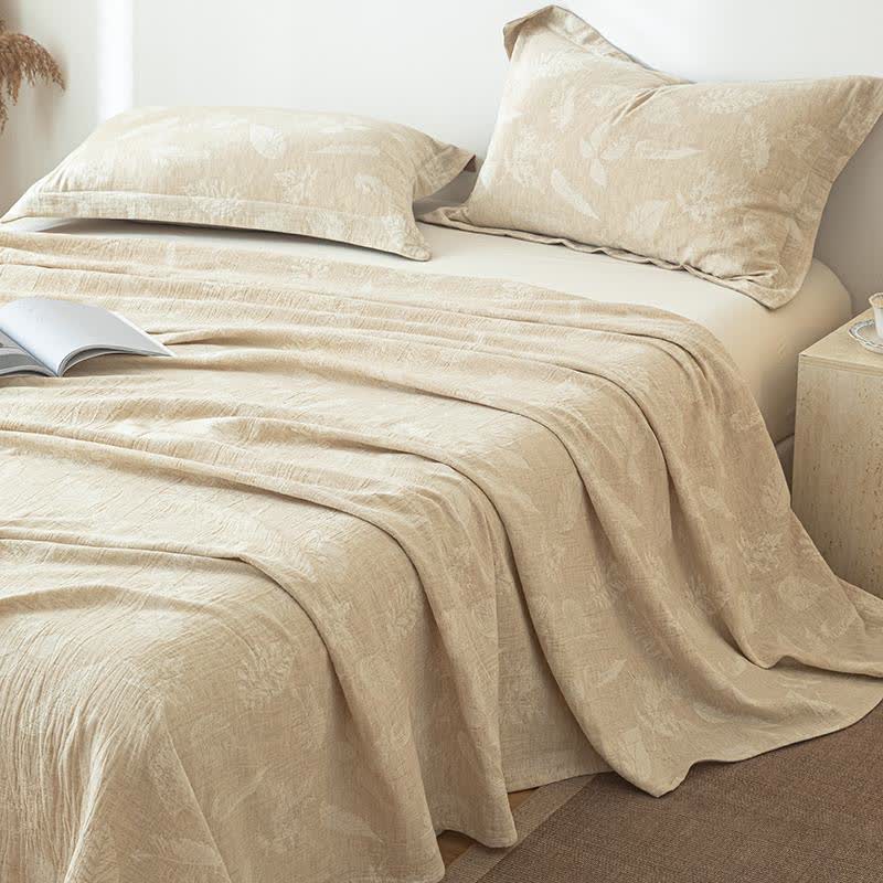 Jungle Leaves Textured Cotton Linen Bedspread