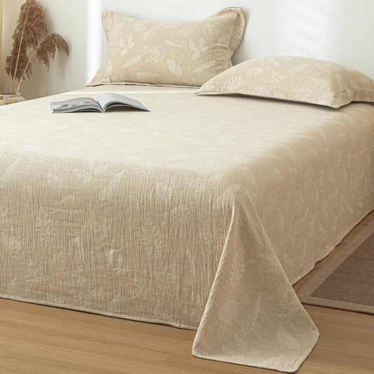 Jungle Leaves Textured Cotton Linen Bedspread