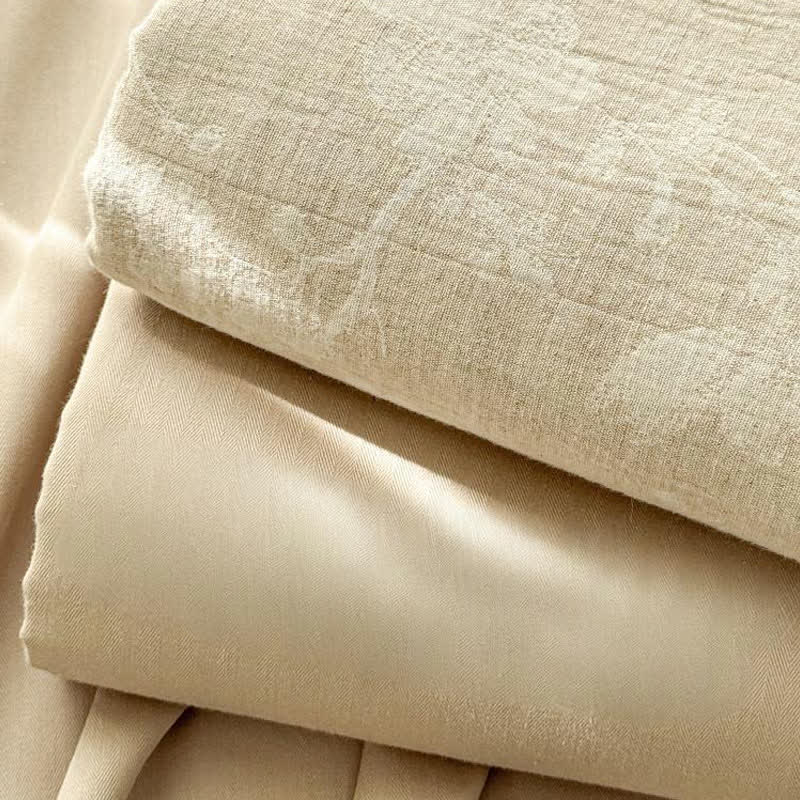 Beige Floral Textured Cotton Linen Bedspread