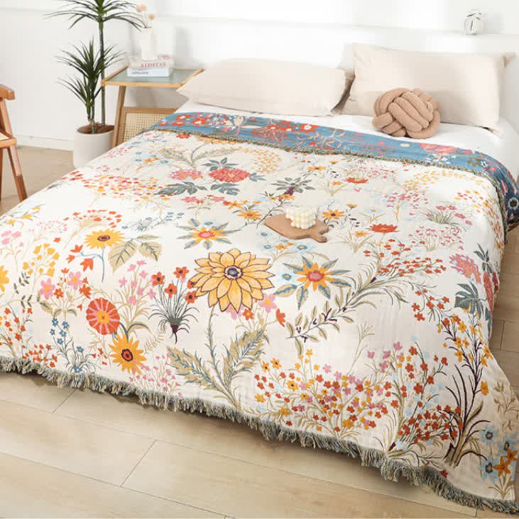 Blooming Sunflower Cotton Gauze Reversible Quilt