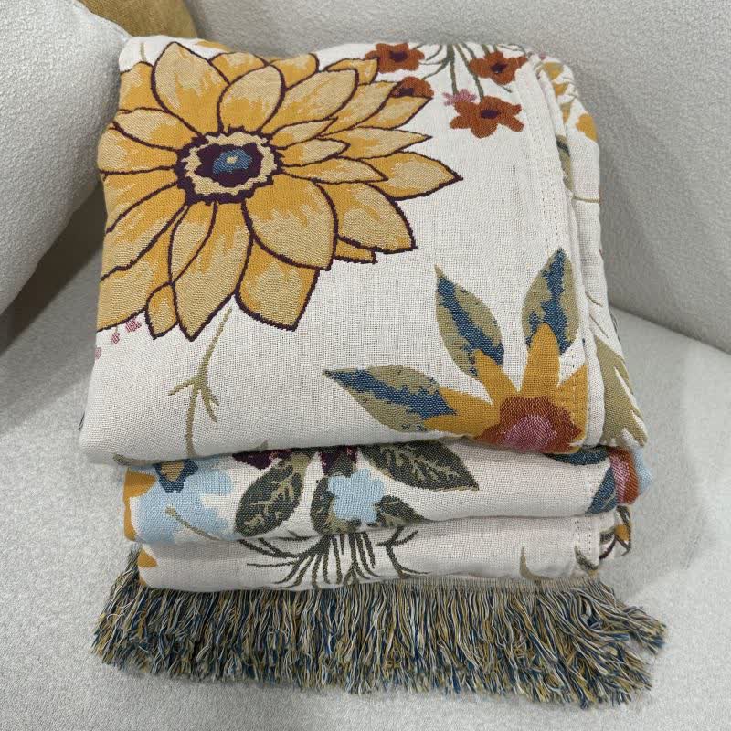 Blooming Sunflower Cotton Gauze Reversible Quilt