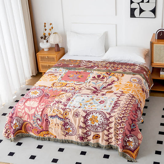 Paisley Floral Cotton Gauze Reversible Quilt