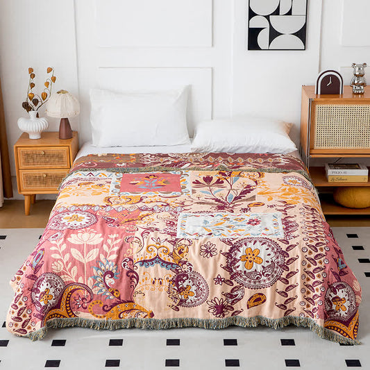 Paisley Floral Cotton Gauze Reversible Quilt