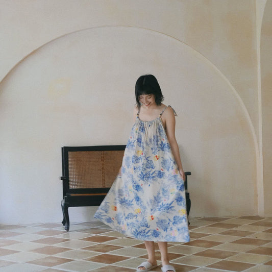 Blue Floral Cotton Camisole Nightdress