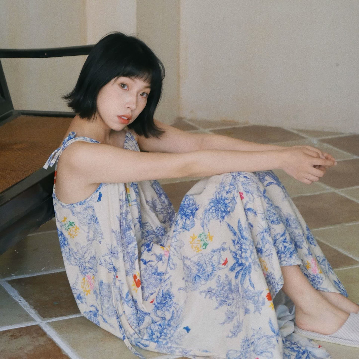 Blue Floral Cotton Camisole Nightdress