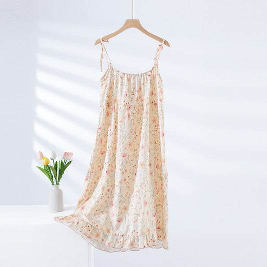 Floral Leaf Cotton Padded Camisole Nightdress