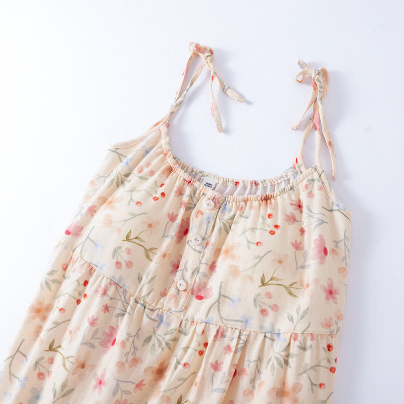 Floral Leaf Cotton Padded Camisole Nightdress