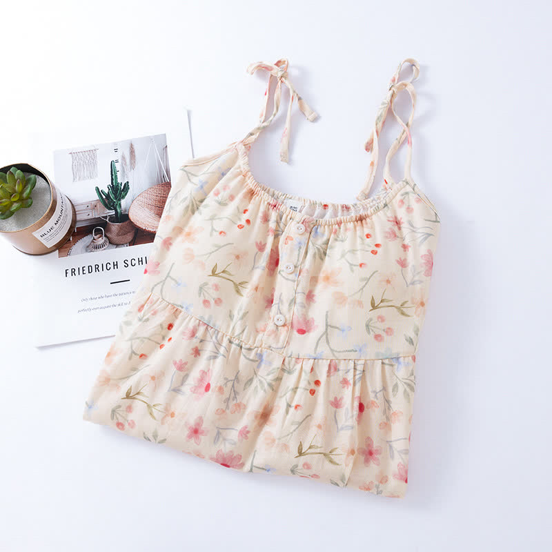 Floral Leaf Cotton Padded Camisole Nightdress