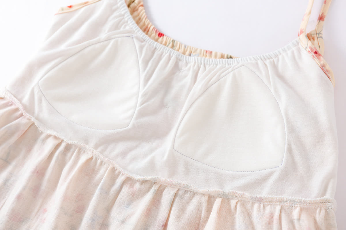 Floral Leaf Cotton Padded Camisole Nightdress