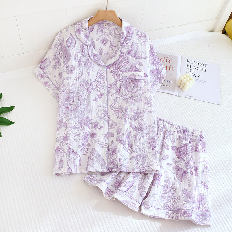 Toile Style Peony Cotton Loungewear Set