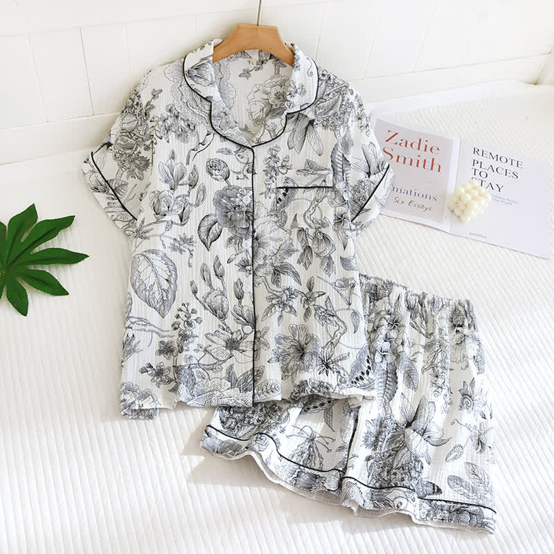 Toile Style Peony Cotton Loungewear Set