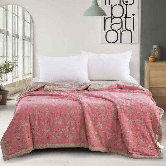 Pink Butterfly Cotton Gauze Jacquard Quilt