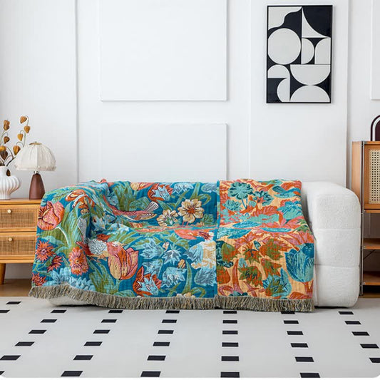 Tulip Gerbera Natural Cotton Tassel Blanket