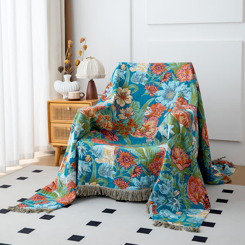 Tulip Gerbera Natural Cotton Tassel Quilt