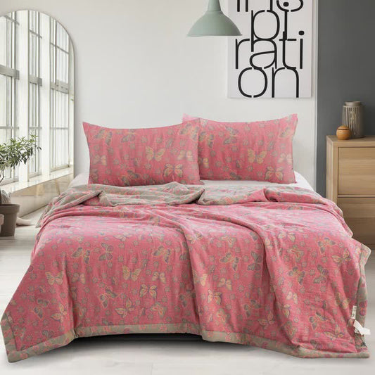 Pink Butterfly Cotton Gauze Jacquard Quilt