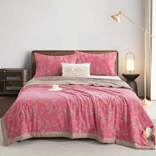 Pink Wintersweet Cotton Gauze Jacquard Quilt