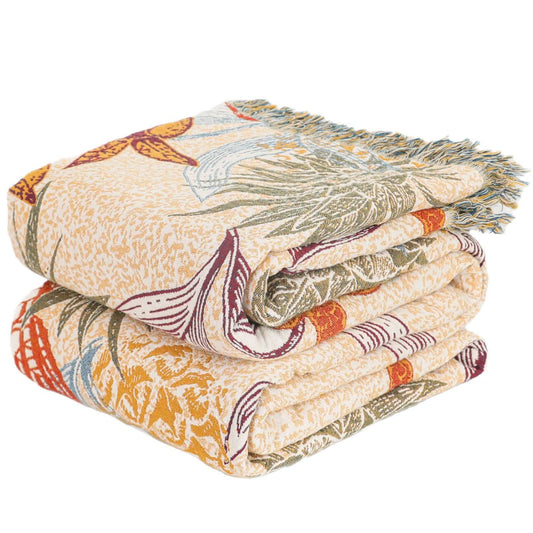 Pineapple Floral Butterfly Natural Cotton Blanket