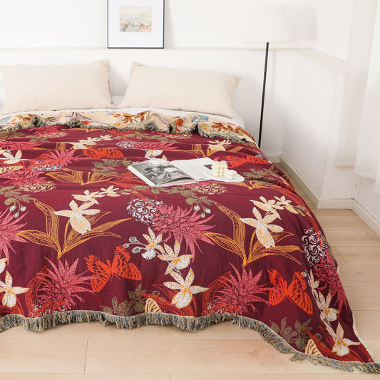 Pineapple Floral Butterfly Natural Cotton Quilt