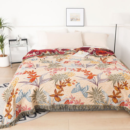 Pineapple Floral Butterfly Natural Cotton Quilt