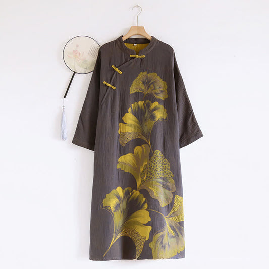 Oriental Ginkgo Leaf Cotton Double Nightdress - XL - image 1