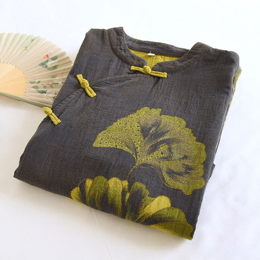 Oriental Ginkgo Leaf Cotton Double Nightdress - image 2