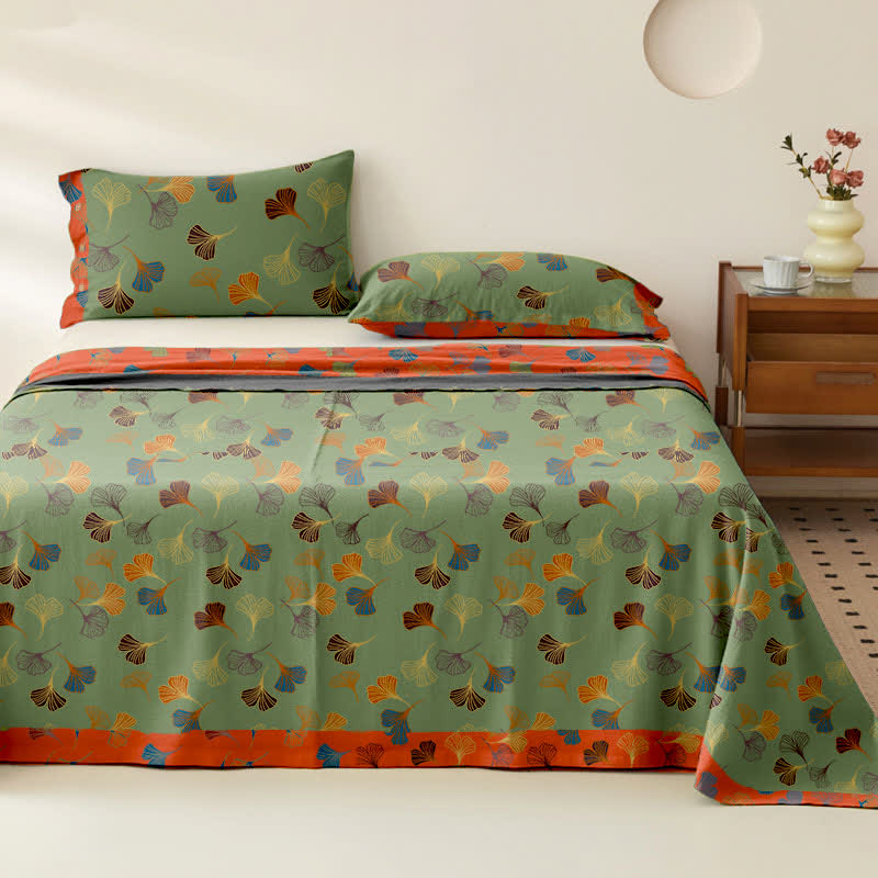Ginkgo Reversible Cotton Gauze Jacquard Bedspread