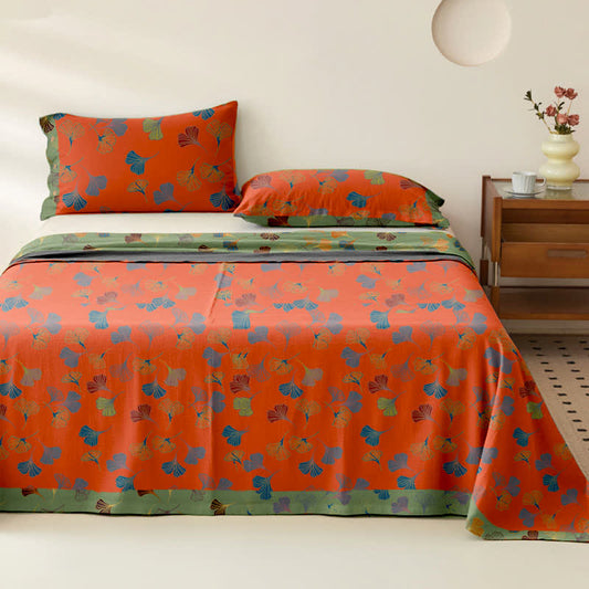 Ginkgo Reversible Cotton Gauze Jacquard Bedspread