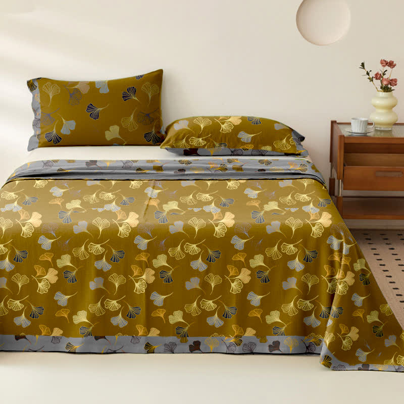 Ginkgo Reversible Cotton Gauze Jacquard Bedspread