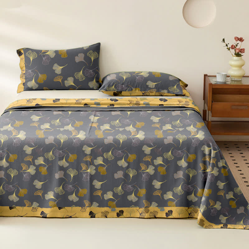 Ginkgo Reversible Cotton Gauze Jacquard Bedspread
