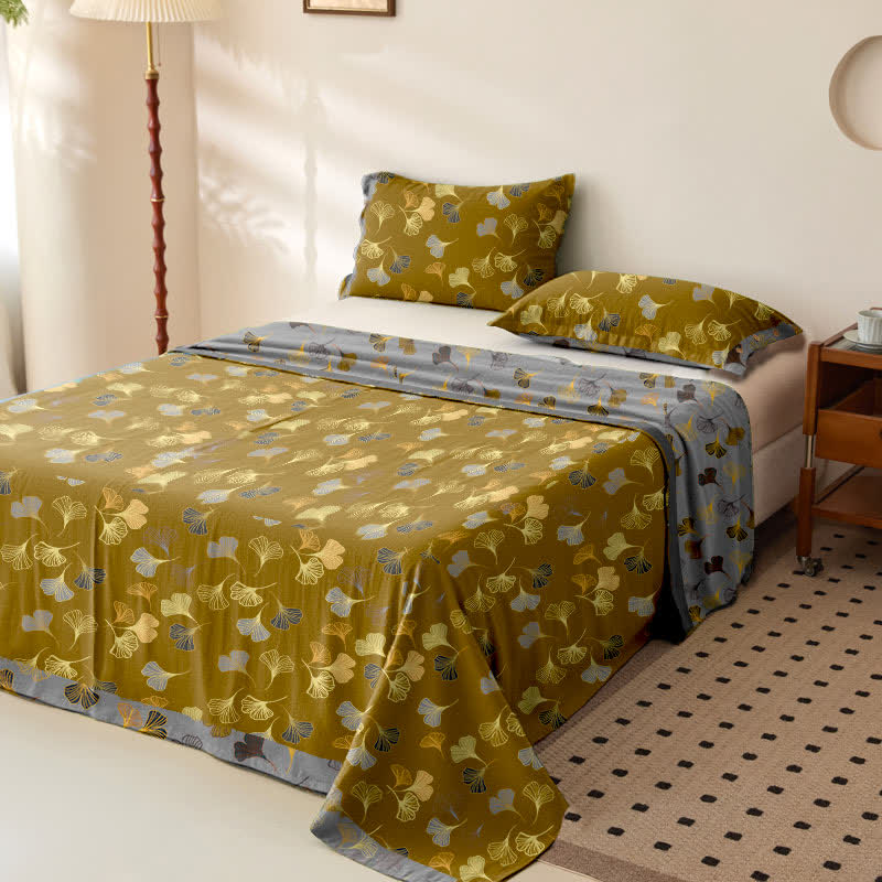 Ginkgo Reversible Cotton Gauze Jacquard Bedspread
