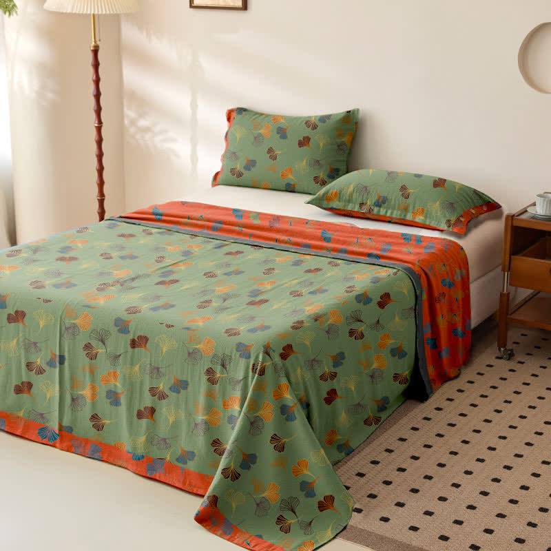Ginkgo Reversible Cotton Gauze Jacquard Bedspread