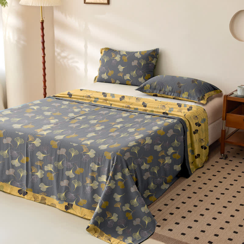 Ginkgo Reversible Cotton Gauze Jacquard Bedspread