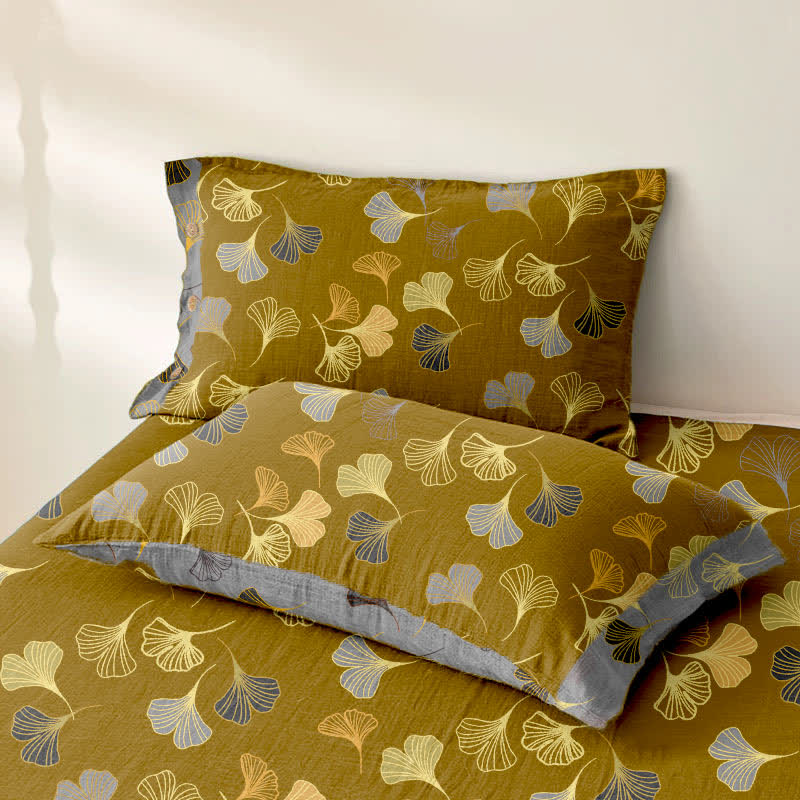 Ginkgo Reversible Cotton Gauze Jacquard Bedspread