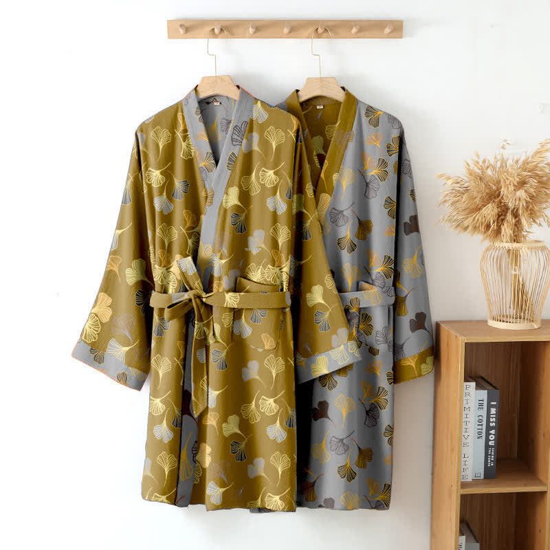 Ginkgo Biloba Cotton Gauze Kimono Robe - image 5