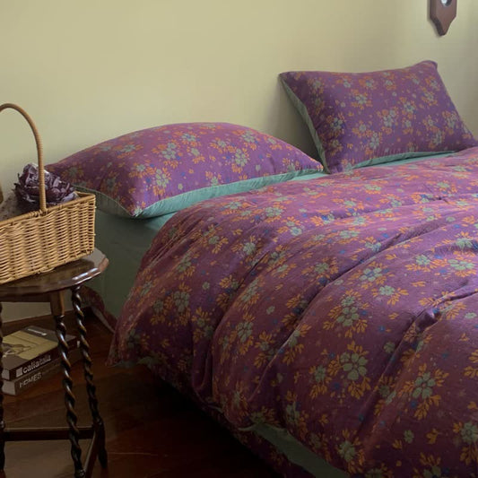 Purple Floral Cotton Jacquard Bedding Set(4PCS)