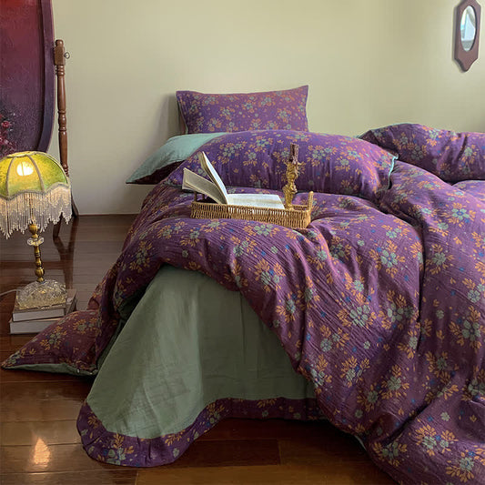 Purple Floral Cotton Jacquard Bedding Set(4PCS)