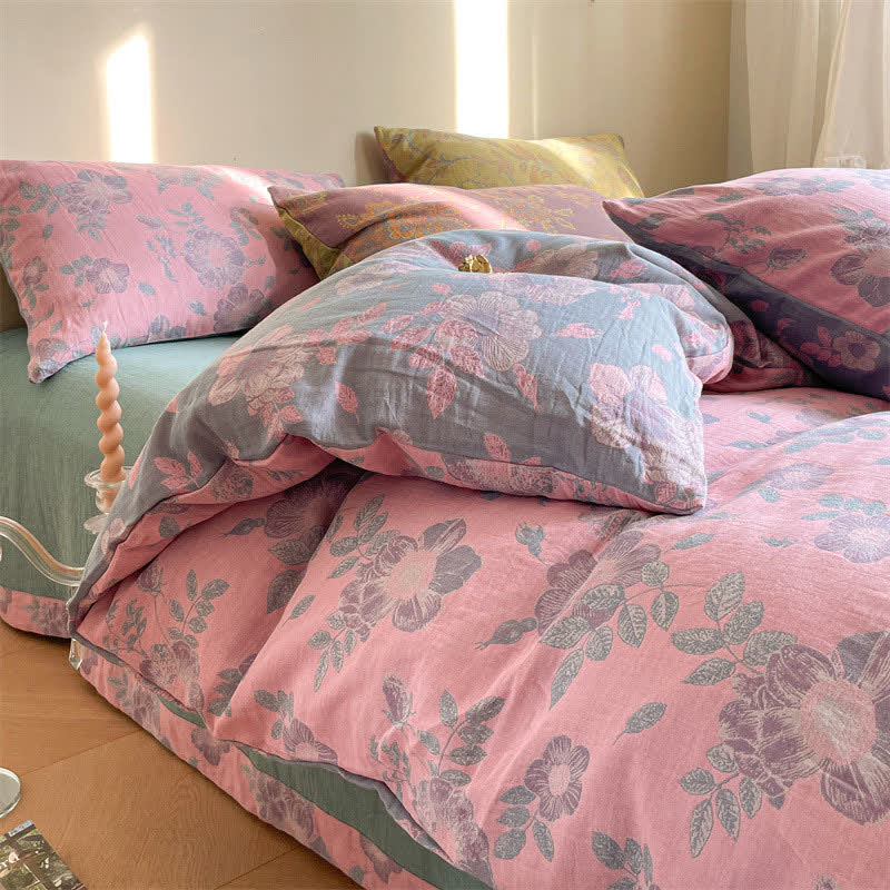 Peach Blossom Cotton Gauze Bedding Set(4PCS)