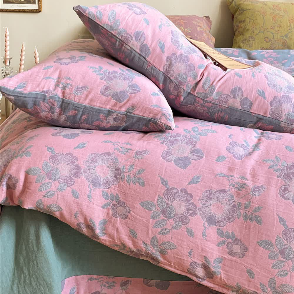 Peach Blossom Cotton Gauze Bedding Set(4PCS)