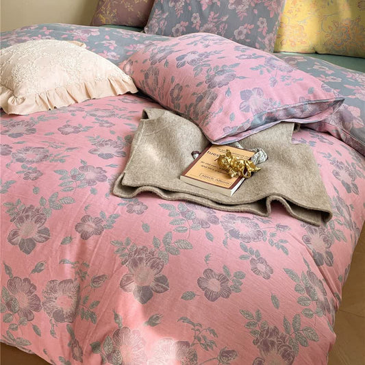 Peach Blossom Cotton Gauze Bedding Set(4PCS)