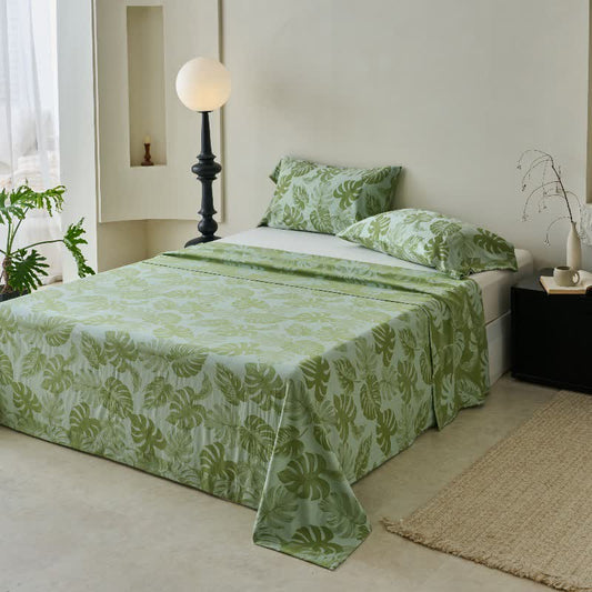 Green Monstera Cotton Gauze Jacquard Bedspread - image 2