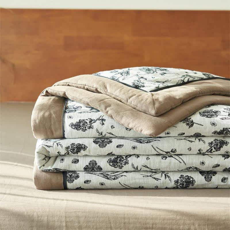 Black Floral Natural Cotton Gauze Quilt - image 8