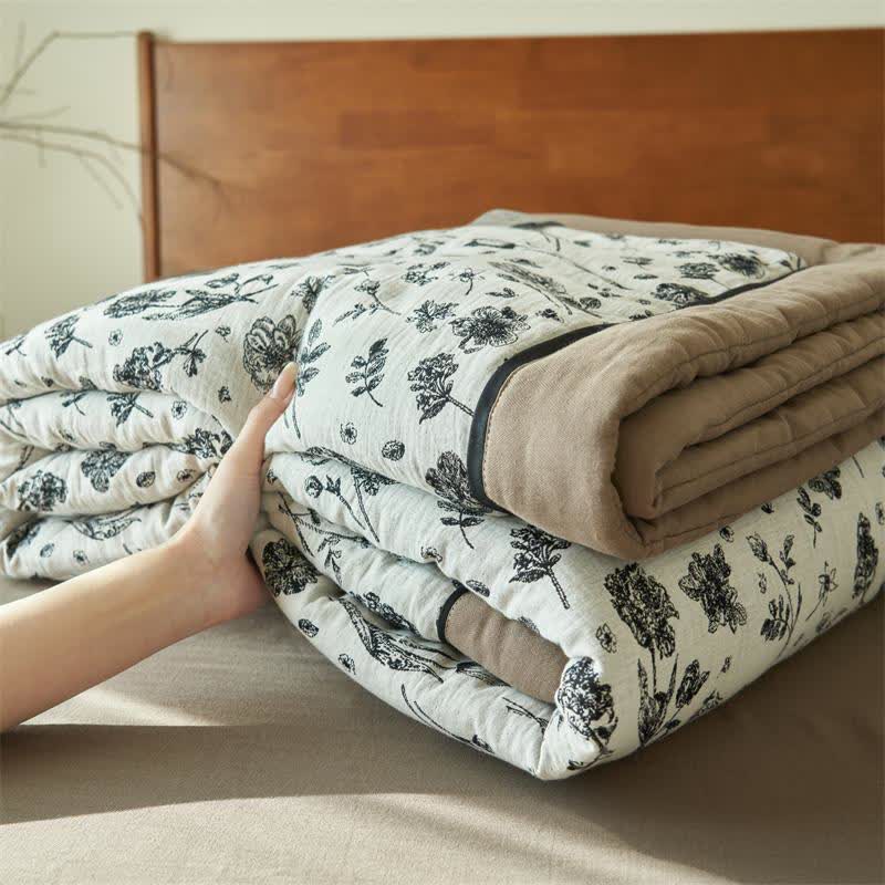 Black Floral Natural Cotton Gauze Quilt - image 9